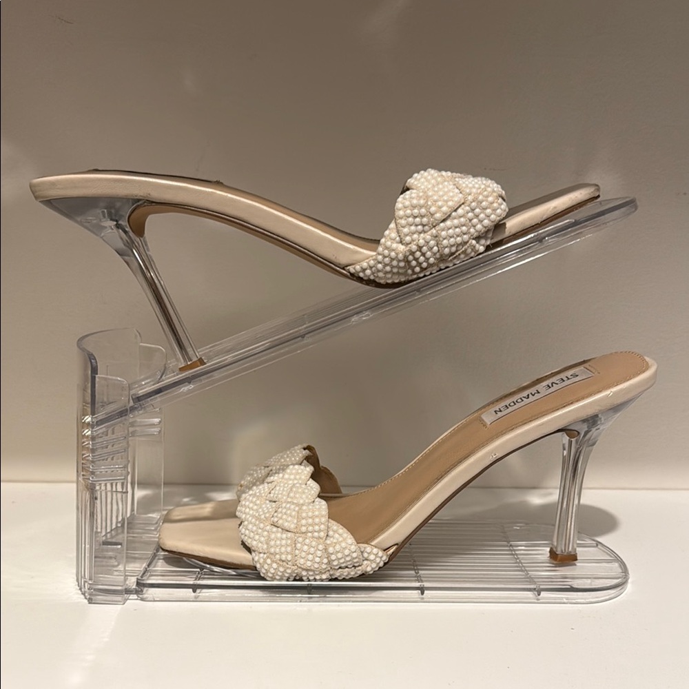 Steve Madden White Heeled Sandals with Clear Heel
